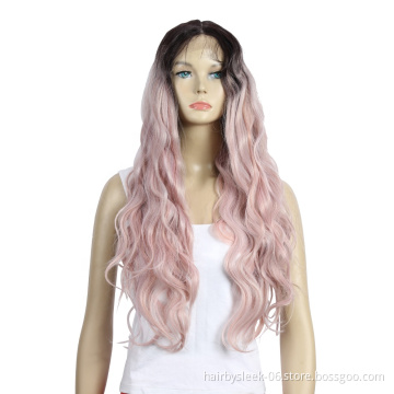 Imitation skin ombre Synthetic wigs with closure heat resistant synthetic wigs with baby hair body wave synthetic lace front wig